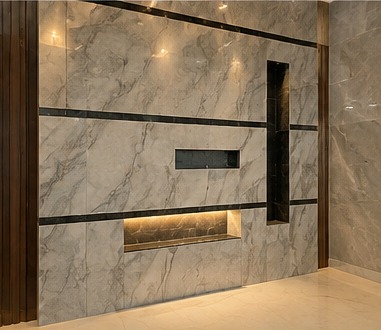 Finished feature wall and flooring
